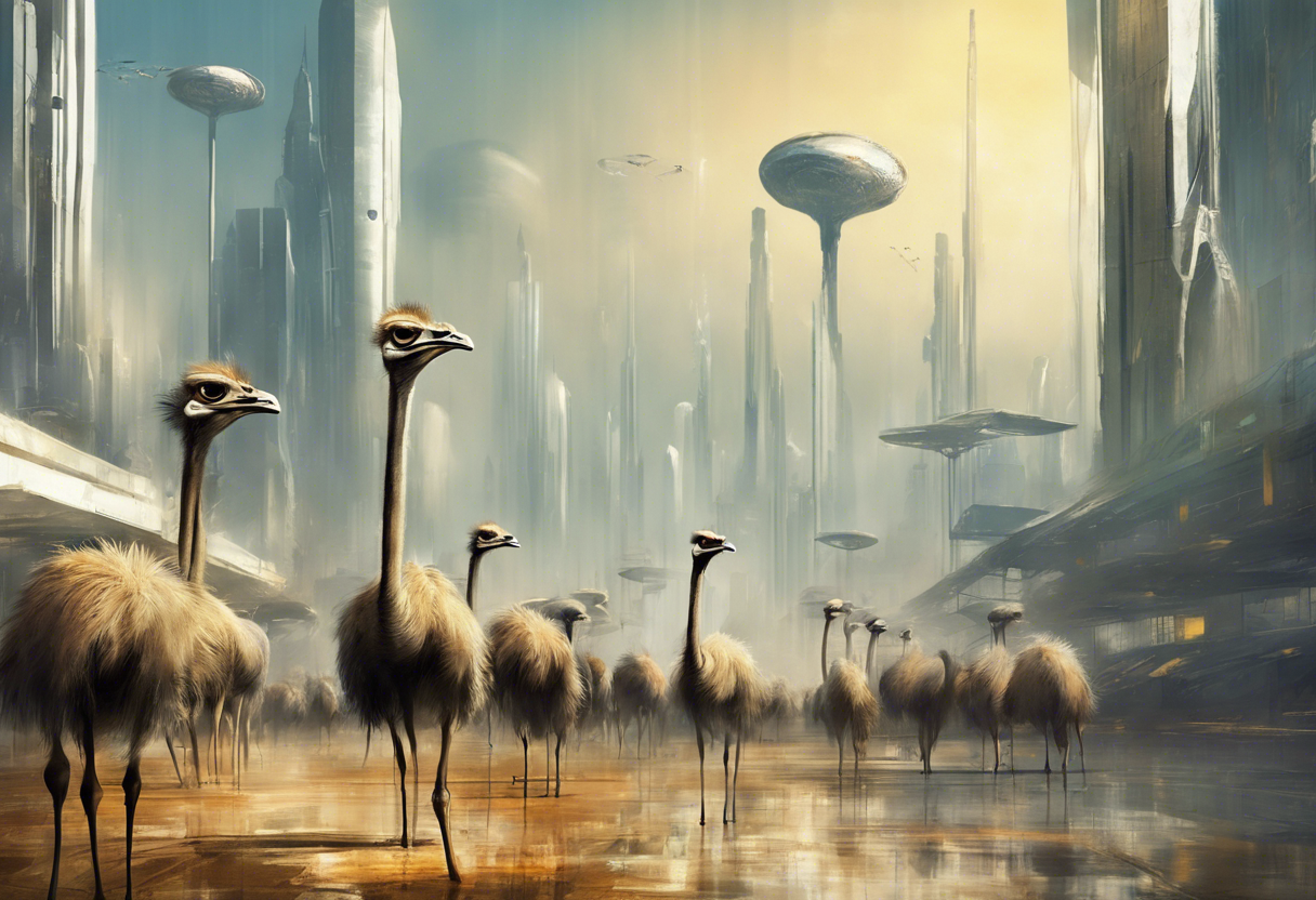 Stablediffusion - Utopian high tech city with ostriches, painted by William Turner